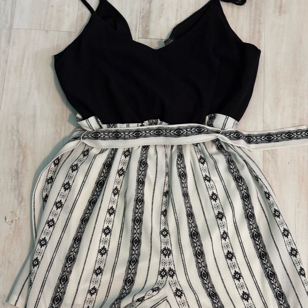 Chic Black and White Striped Romper